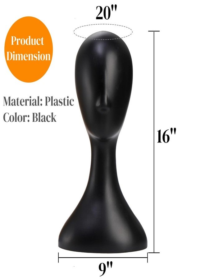 Acshio Professional Plastic Mannequin Head, 16 Inch Model Wig Head Stand with Neck for Women Men, Styling Making Display Holder with Jack for Hat, Mask, Headdress, Necklace, Black - Image 2